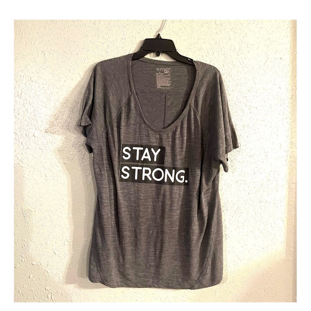 Terra & Sky Woman's V Neck "stay strong" t shirt 1x 16-18 Gray Feminine Soft